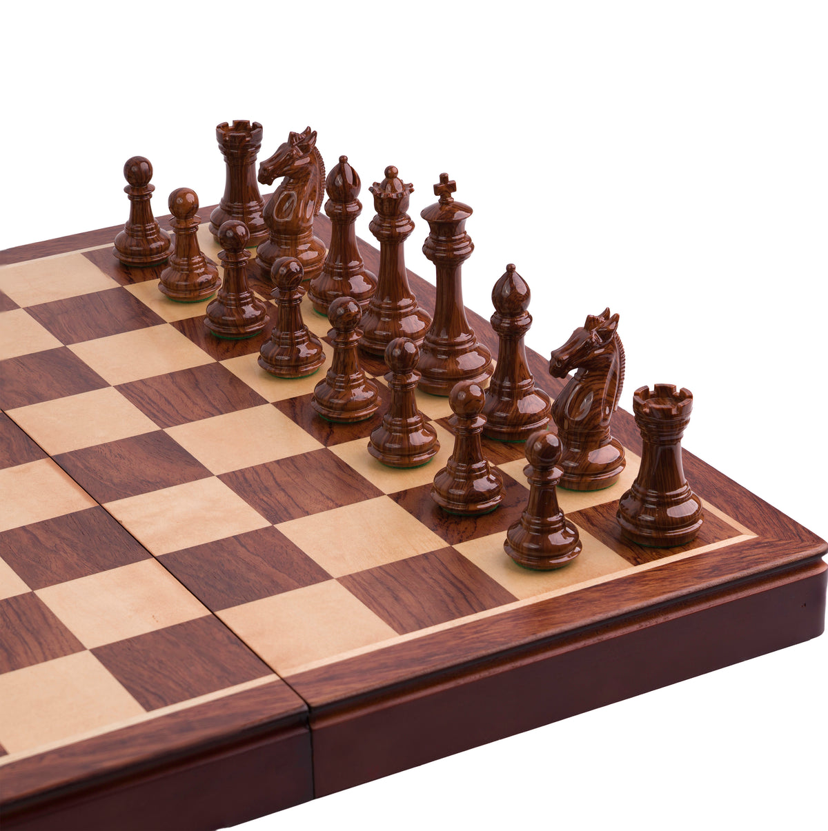 Ajedrez de Madera Modelo Madrid - Plegable Sin Coordenadas con piezas templario y almacenamiento interior