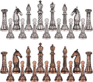 Set de Ajedrez Plegable tipo Mármol con Piezas de Metal Tipo Bronce y Plata