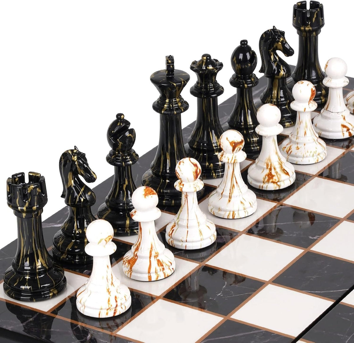 Set de Ajedrez Plegable tipo Mármol con Piezas Marmoladas