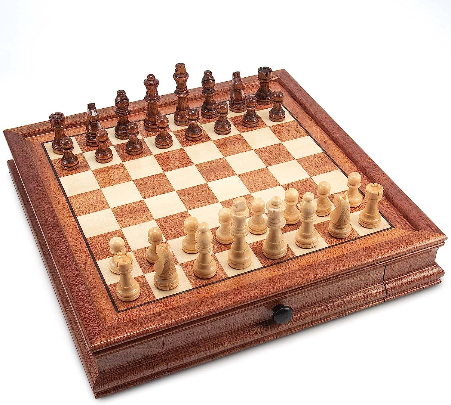 Juego de ajedrez magnético de madera con dos cajones de almacenamiento