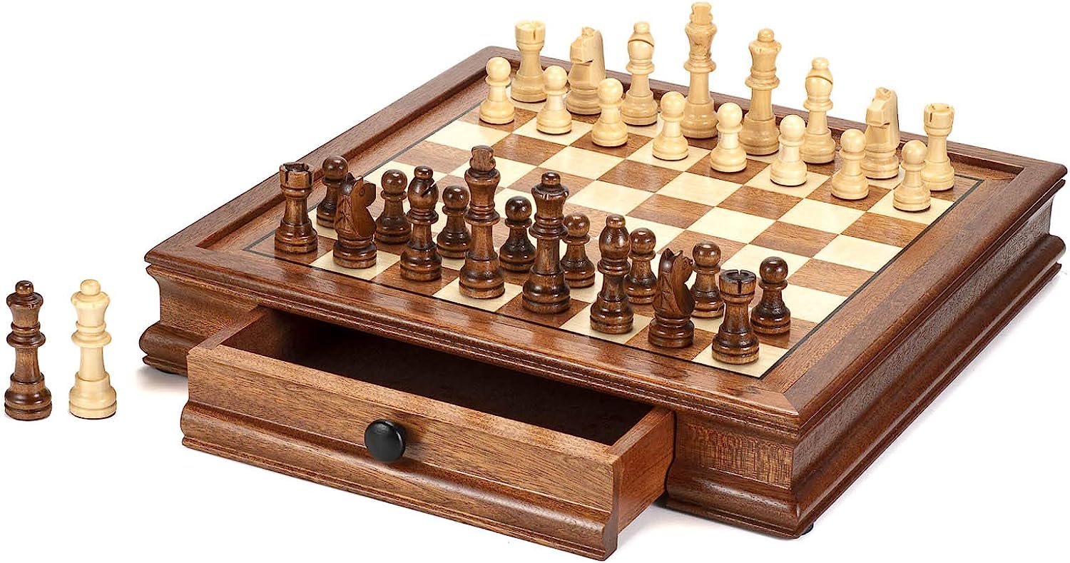 Ajedrez de Madera Magnético con Dos Cajones de Almacenamiento 32x32CM