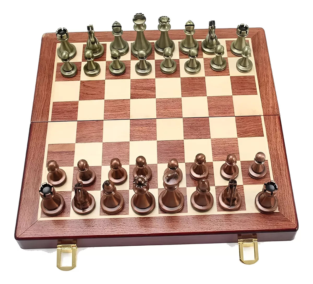 Ajedrez de Madera Plegable con Piezas de Metal 30x30