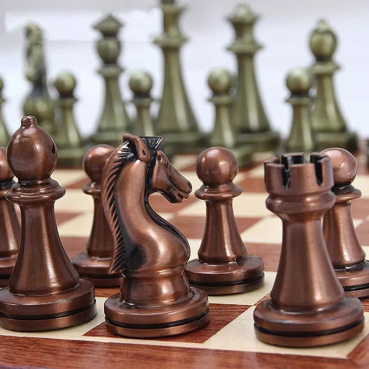 Ajedrez de Madera Plegable con Piezas de Metal 30x30