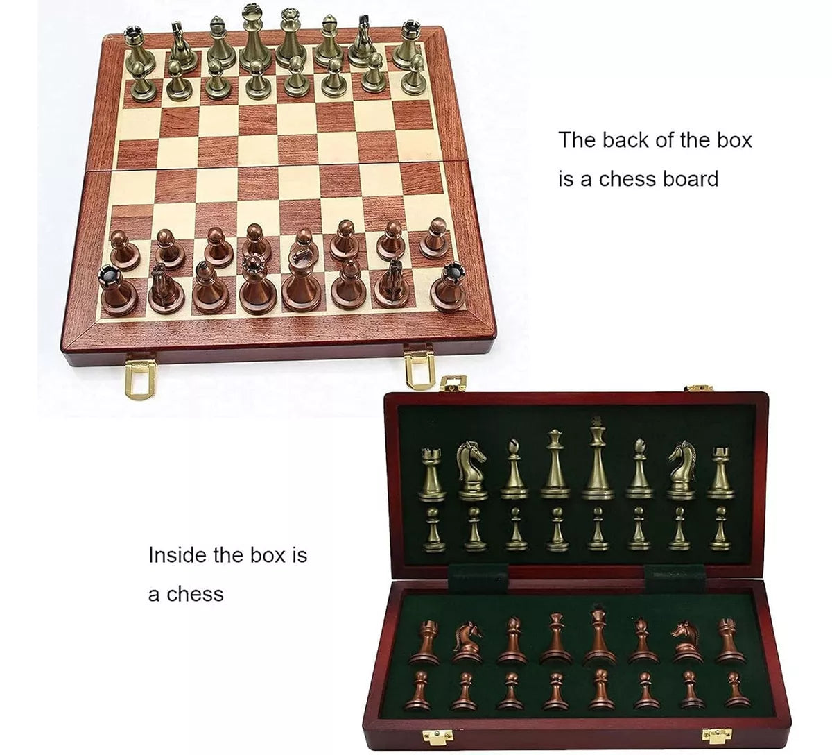 Ajedrez de Madera Plegable con Piezas de Metal 30x30