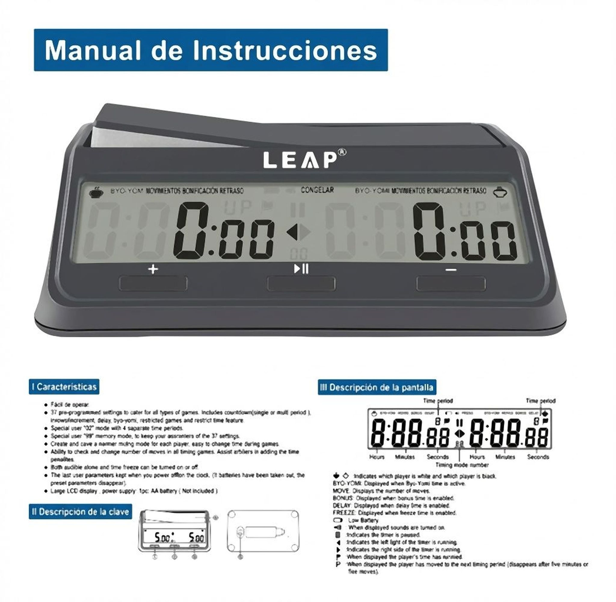 Reloj de Ajedrez LEAP Modelo 9921 Programado