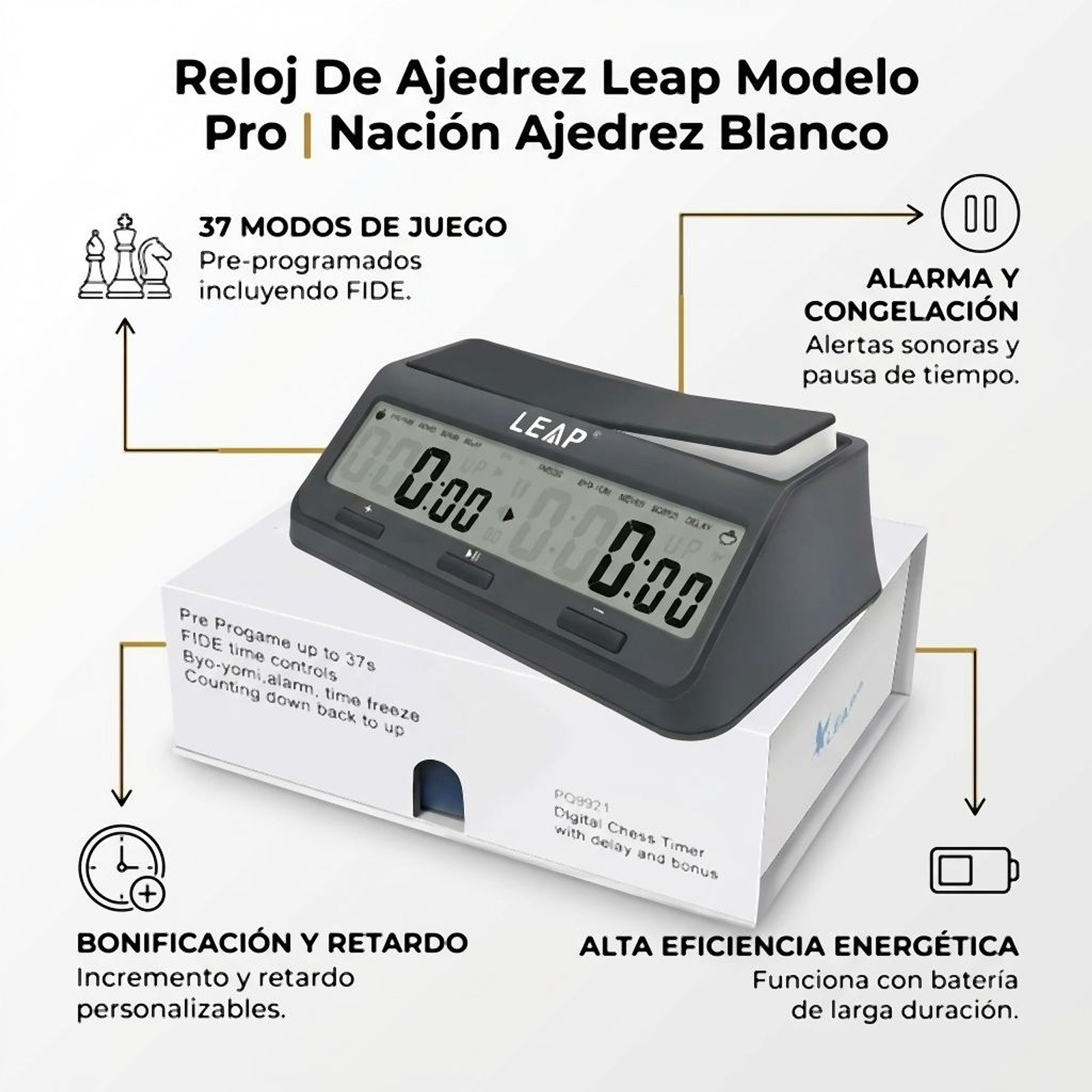 Reloj de Ajedrez LEAP Modelo 9921 2023 Programado (8566203220250)