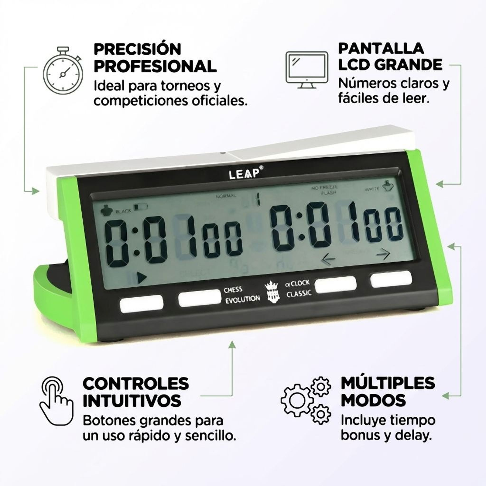 Reloj De Ajedrez De Alta Calidad Oficial Fide Color Verde