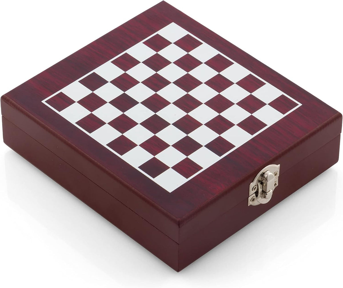 Set Juego De Ajedrez Madera Pequeño Con 4 Accesorios De Vino