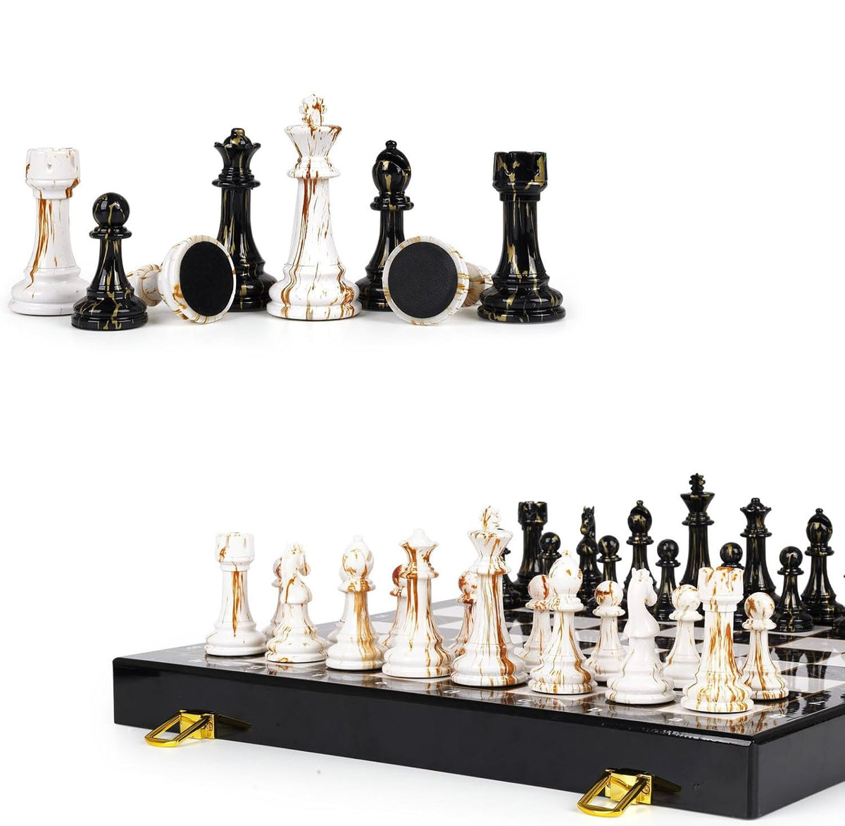 Set de Ajedrez Plegable tipo Mármol con Piezas Marmoladas