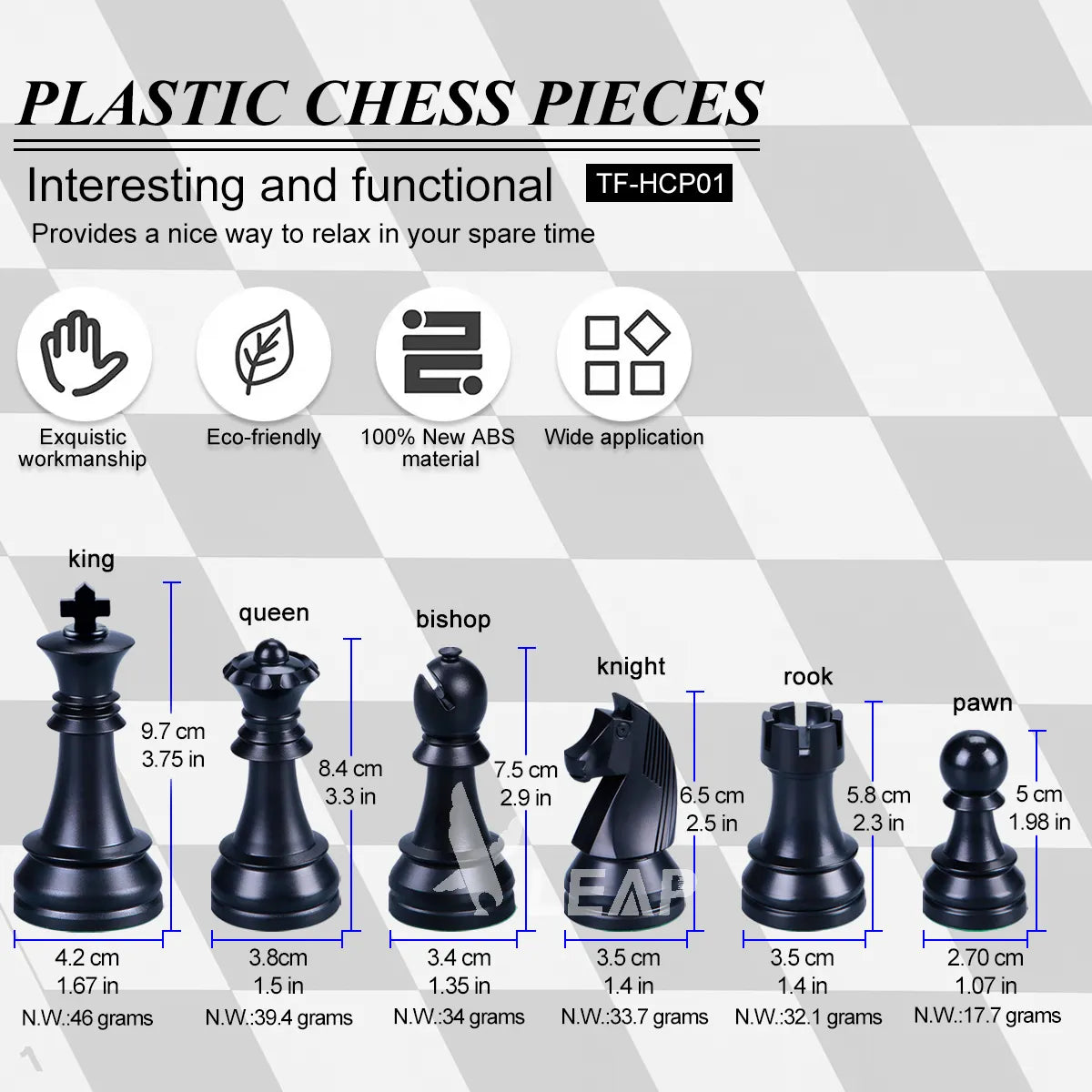 Piezas De Ajedrez ABS Modelo Staunton Alemán Doble peso